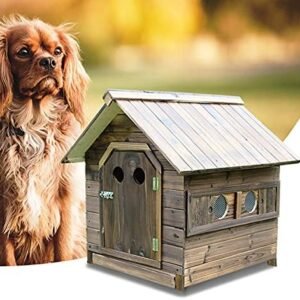Outdoor Wooden Dog Kennel with Removable Bottom, Weatherproof Pet Cage with Rain Cover for Small and Medium Pets (49inch)