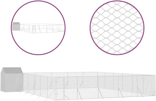 Outdoor Dog Kennel Silver Galvanized Steel, Polyethylene Large,Dog Kennels & Runs-3190482 - Image 2