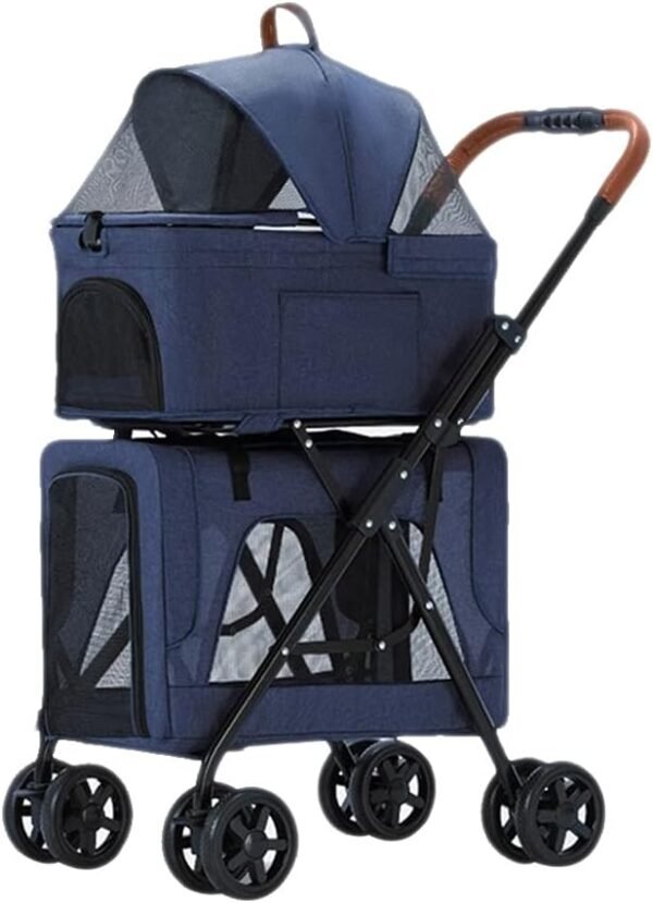 Double Layer Separable Stroller for Small Medium Dogs Cats Premium Pet Stroller Dog Stroller Dog Stroller Single Carriage Trolley (Blue)