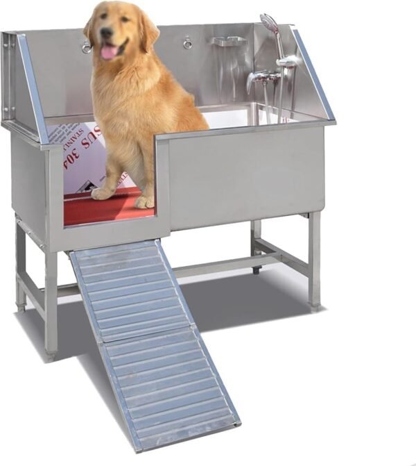 Dog Grooming Bathtub Station - Stainless Steel Professional Pet Wash Tub, for Dog Baths and Grooming, Durable and Easy to Clean Pet Grooming Station