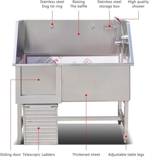 Dog Grooming Bathtub Station - Stainless Steel Professional Pet Wash Tub, for Dog Baths and Grooming, Durable and Easy to Clean Pet Grooming Station - Image 2