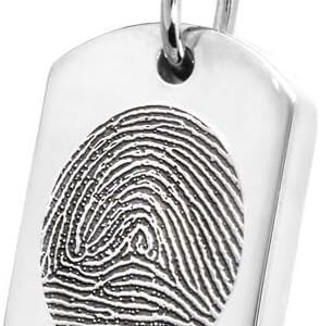 Memorial Gallery Fingerprint14K Solid White Gold Cremation Jewelry Dog Tag-Oval Outline Print + Text Engraving
