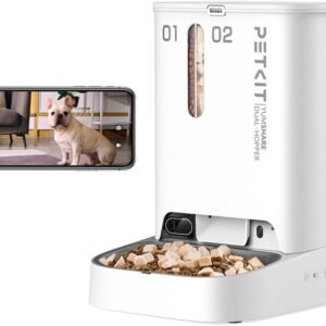 PETKIT Automatic Cat Feeder with AI Camera for Two Cats, 1080P HD Video with Night Vision, 2.4G WiFi Pet Feeder with 2-Way Audio for Cat & Dog, Dual Food Hopper 4-Stage Fresh Lock Dry Food Dispenser