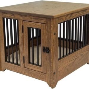 Pemberly Row Pet Cabinet with Aluminum Grates & Pad in Brown