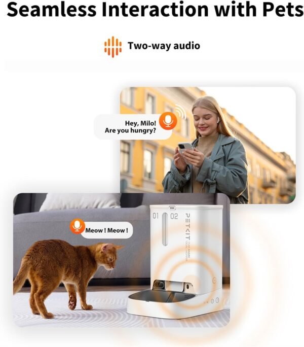 PETKIT Automatic Cat Feeder with AI Camera for Two Cats, 1080P HD Video with Night Vision, 2.4G WiFi Pet Feeder with 2-Way Audio for Cat & Dog, Dual Food Hopper 4-Stage Fresh Lock Dry Food Dispenser - Image 4