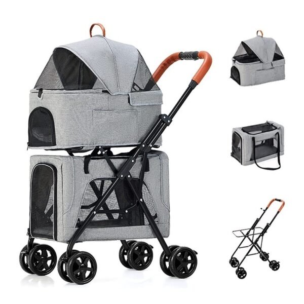 Double Layer Separable Stroller for Small Medium Dogs Cats Premium Pet Stroller Dog Stroller Dog Stroller Single Carriage Trolley (Blue) - Image 2