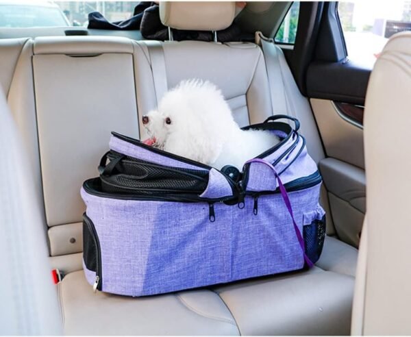 Pet Stroller for Medium Small Dogs Cat Carriers 4 Wheels Foldable Pram for Cats and Dogs Strollers with Removable Stand, Breathable Pet Strollers (Purple) - Image 5