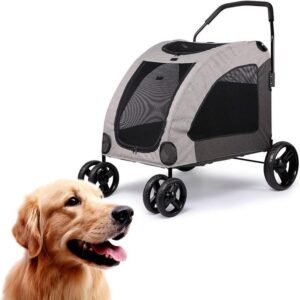 4-Wheeled Dog and Cat Pet Stroller The Folding Carrier is Durable and Has A Fixed Rope Buckle Inside The Elastic Storage Bag Mouth. (Red) ()