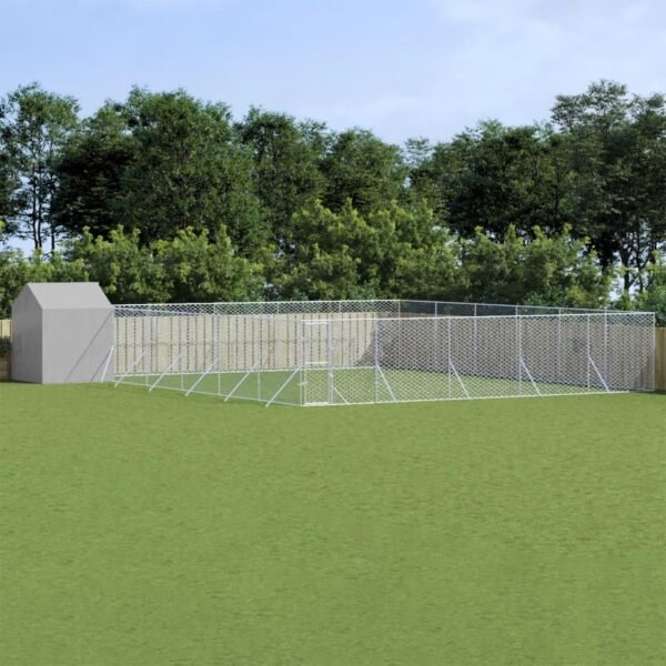 Outdoor Dog Kennel Silver Galvanized Steel, Polyethylene Large,Dog Kennels & Runs-3190482