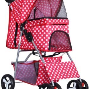 Pet Stroller Trolley, 25kg Max Capacity Foldable and Comfortable Stroller Trolley with 360° Rotating Front Wheel for Long Walks and Traveling (Black) (Red)