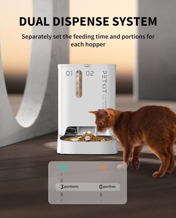 PETKIT Automatic Cat Feeder with AI Camera for Two Cats, 1080P HD Video with Night Vision, 2.4G WiFi Pet Feeder with 2-Way Audio for Cat & Dog, Dual Food Hopper 4-Stage Fresh Lock Dry Food Dispenser - Image 5
