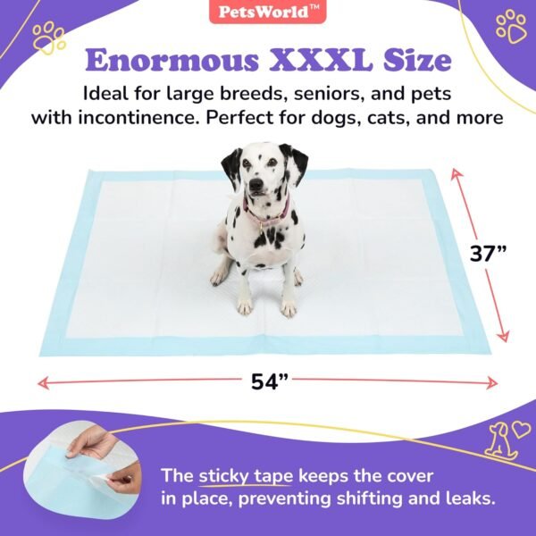 PETSWORLD Enormous Dog Training & Potty Pads, 37x54 inch - Tear Resistant with Strong Leak-Proof Backing, Optional Adhesive Tape, 1200 Count - Image 3