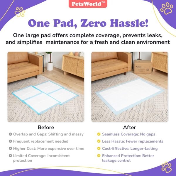 PETSWORLD Enormous Dog Training & Potty Pads, 37x54 inch - Tear Resistant with Strong Leak-Proof Backing, Optional Adhesive Tape, 1200 Count - Image 2