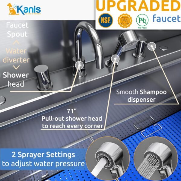 KANIS Professional Stainless Steel Dog Bathing Station - Grooming Tub w/Ramp, Storage Drawer, Floor Grate & Faucet/Dog Bathtub for Large, Medium & Small Pets (61", 2 Drawers - Right RAMP) - Image 6