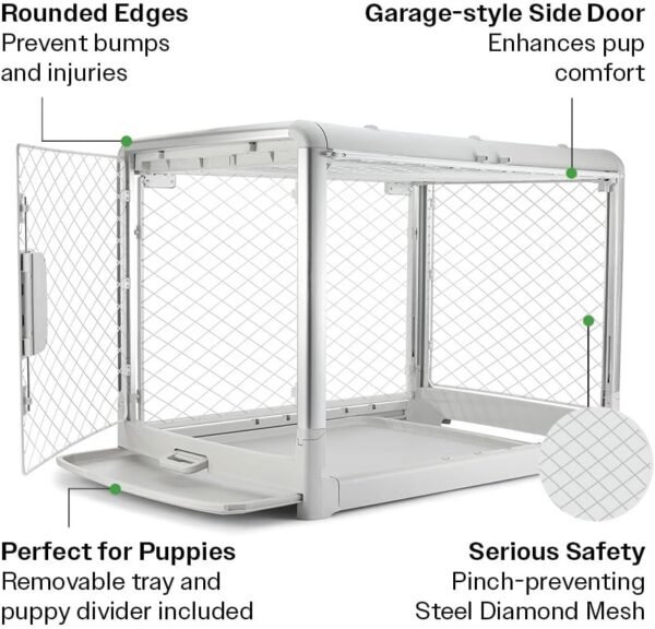 DIGGS Revol Collapsible Dog Crate with Wheels - Premium Portable Dog Crate - Safe, Stylish, and Convenient Indoor Kennel (Ash, Intermediate) - Image 2