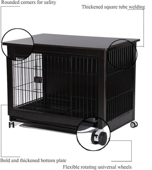 Dog Crate Furniture,Wooden Dog Crate,Decor Pet House Kennel with Removable Trays and Lockable Wheels,Indoor Pet Crate End Table for Small Dog,The Top Floor Can Be Used to Store Items,G,L - Image 3