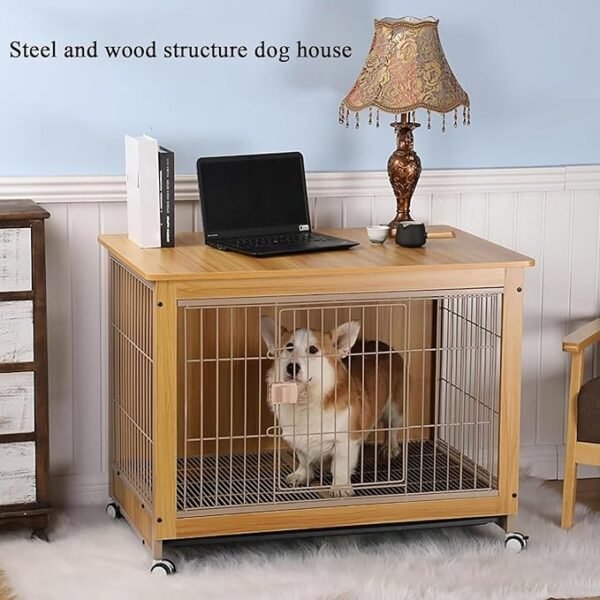Dog Crate Furniture,Wooden Dog Crate,Decor Pet House Kennel with Removable Trays and Lockable Wheels,Indoor Pet Crate End Table for Small Dog,The Top Floor Can Be Used to Store Items,G,L - Image 6