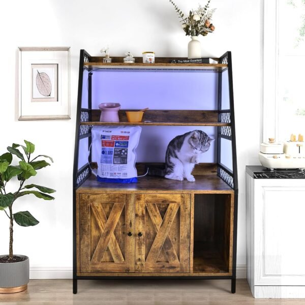 Orison Multifunctional Cat Enclosure and Storage Cabinet with RGB Lighting – Durable, Easy-to-Clean Pet Furniture with Ample Storage for Cat Supplies and Household Items - Image 8