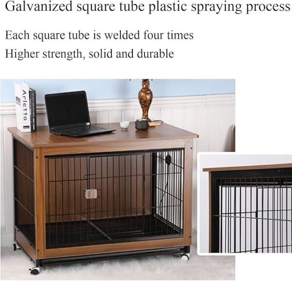 Dog Crate Furniture,Wooden Dog Crate,Decor Pet House Kennel with Removable Trays and Lockable Wheels,Indoor Pet Crate End Table for Small Dog,The Top Floor Can Be Used to Store Items,G,L - Image 4