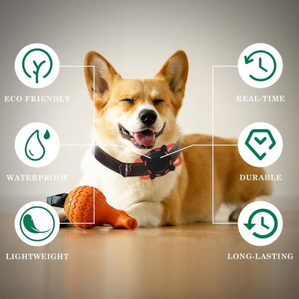 Dog Tracker, Pet Location Tracker with Collar Holder for Dogs, Waterproof Bluetooth Pet Collar Protector, Item Finder MFi Certified, No Subscription Fee, iOS Compatible (Black and Red) - Image 4