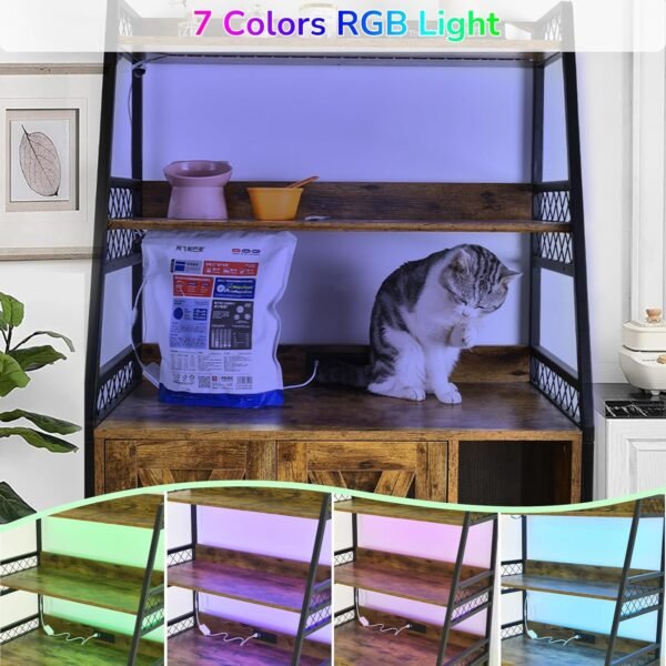 Orison Multifunctional Cat Enclosure and Storage Cabinet with RGB Lighting – Durable, Easy-to-Clean Pet Furniture with Ample Storage for Cat Supplies and Household Items - Image 4