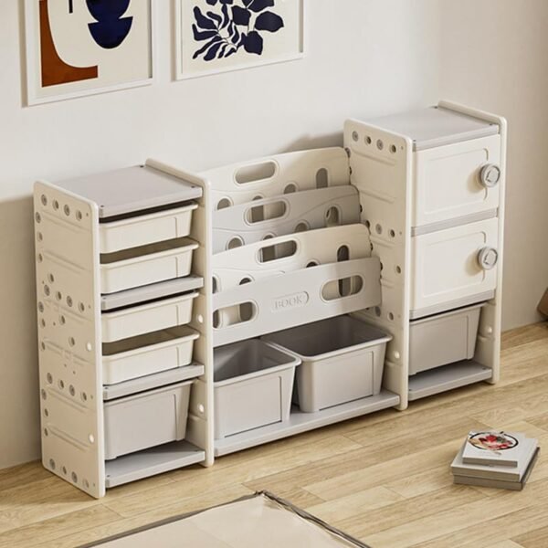 Toy Storage Organizer 8 Storage Cabinet Removable Toy Bins, 4-Tier Book Organizers Storage and 2 Cabinet Storage, Bookshelf and Toy Storage for Playroom, Bedroom, Kids Room - Image 5