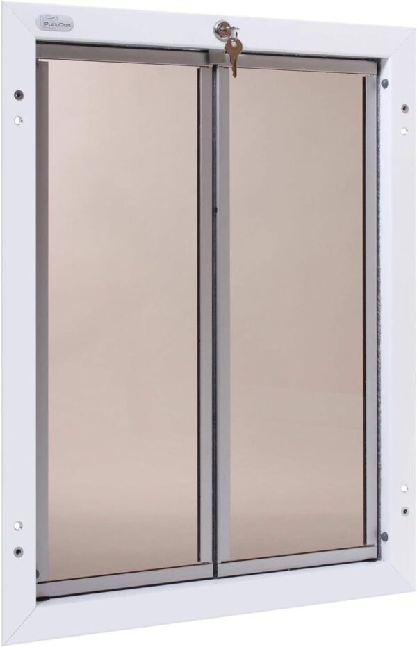 PlexiDor Performance Pet Doors for Dogs and Cats - Door Mount Dog Door with Lock and Key - White, X-Large Sizes
