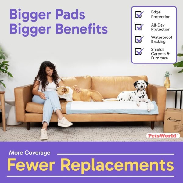 PETSWORLD Enormous Dog Training & Potty Pads, 37x54 inch - Tear Resistant with Strong Leak-Proof Backing, Optional Adhesive Tape, 1200 Count - Image 3