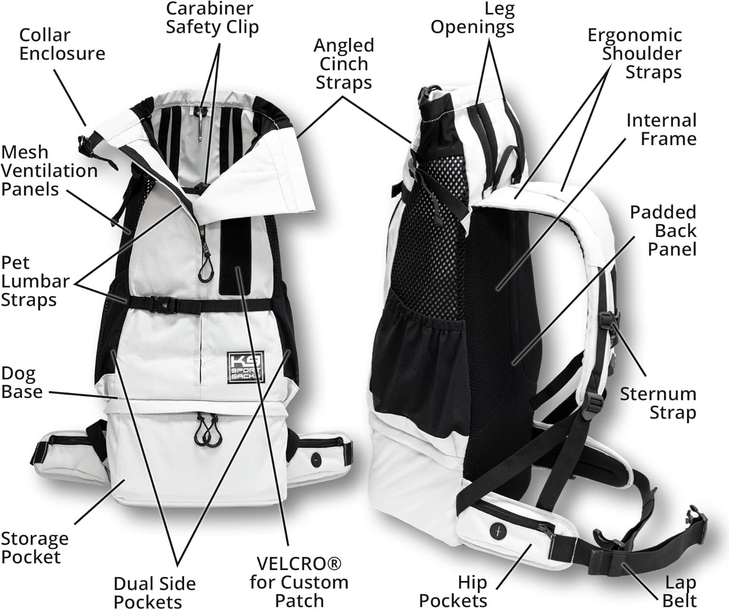 K9 Sport Sack Knavigate - X-Large, Lunar Rock - Ideal for Dogs with 23-25” Back Length - Adjustable, Backpack-Style Carrier with Internal Frame & Padded Hip Belt - Image 3